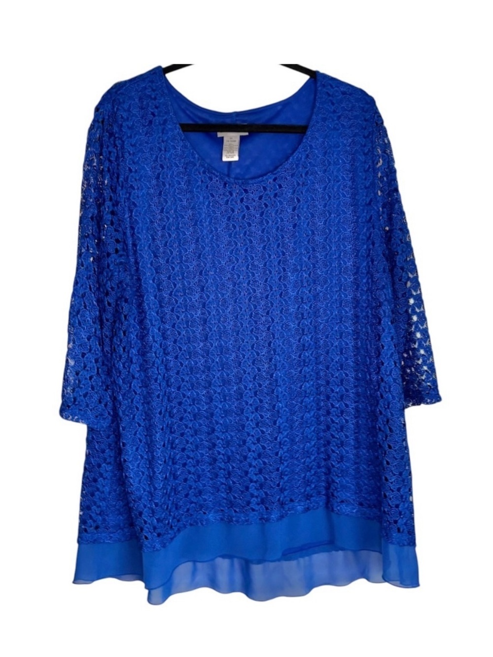 Catherines Sapphire Blue Lace Tunic Top Sheer Overlay Top, [Sz 18/20 Plus Size]